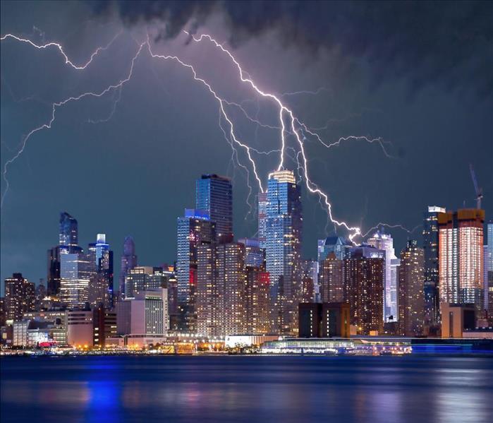 City Skyline with Major Lightning Strike
